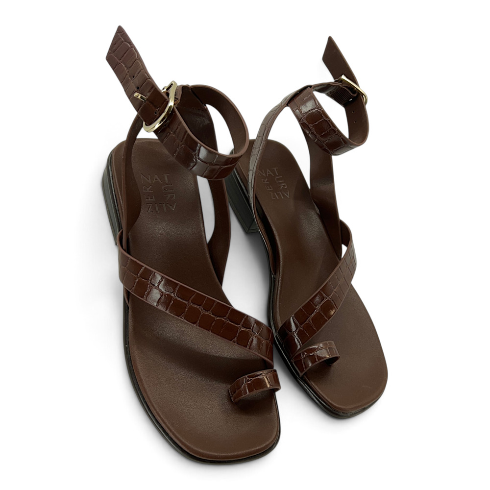 Naturalizer Birch Women's 7.5 M Brown Croco Strappy Flat Sandals